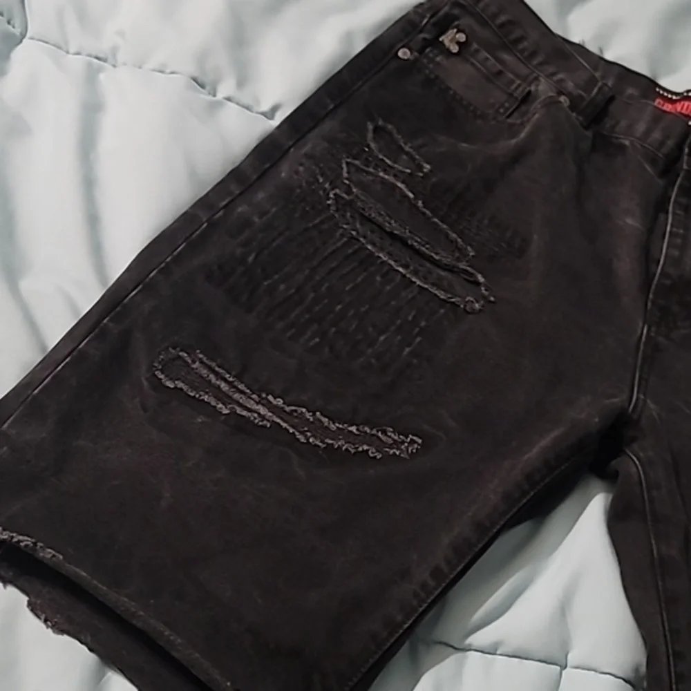 GRINDHOUSE Distressed Black Denim Cutt-off‎ Shorts Men's 38 Excellent Condition